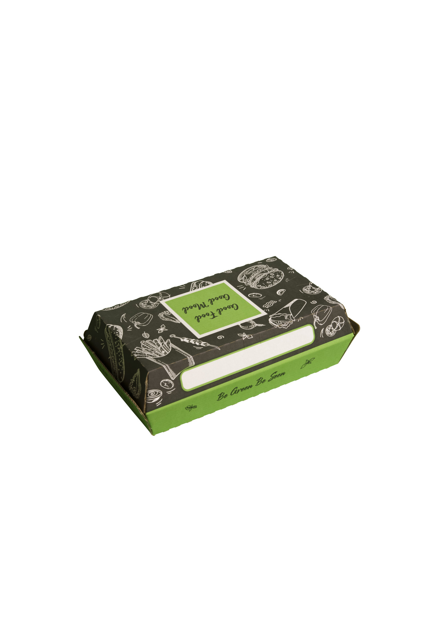 Burger & Chips clamshell Green with Black design)