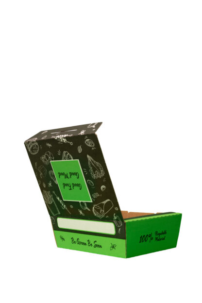 Salad Box (Green with Black design) Open back